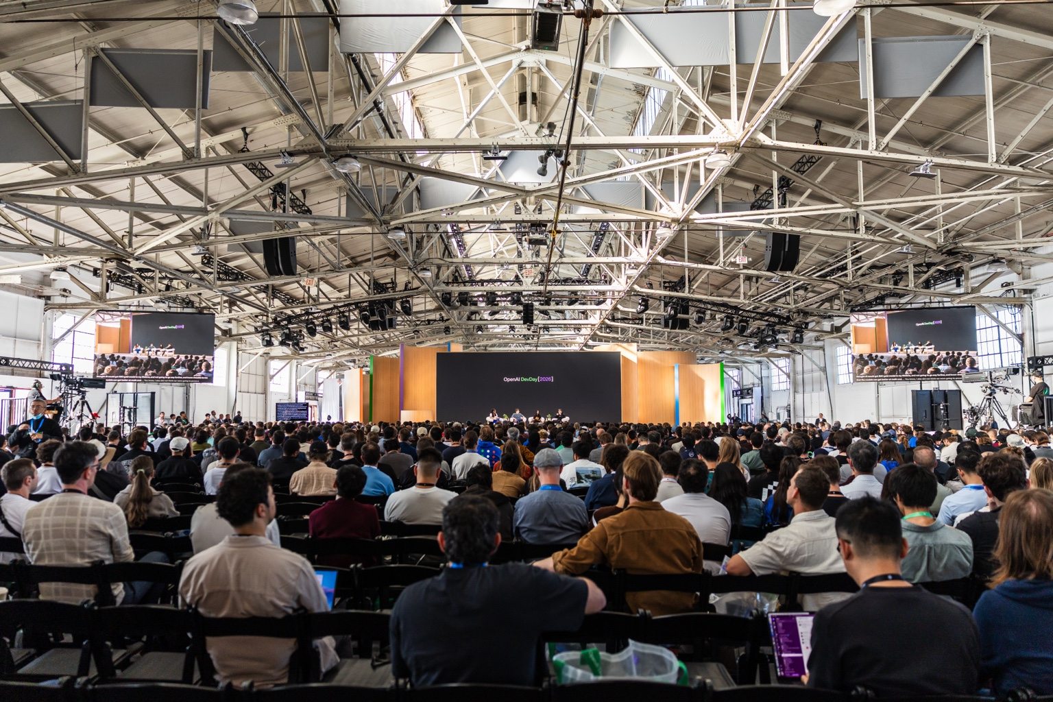 The audience at Fort Mason watching the closing OpenAI DevDay Q&A